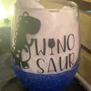 Handmade “Winosaur” Glitter Stemless Wine Glass
